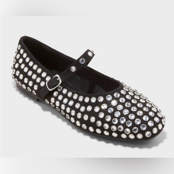 Target Issa Rhinestone Mary Jane Ballet Flats A New Day Black Silver Size 7.5 - Picture 10 of 10